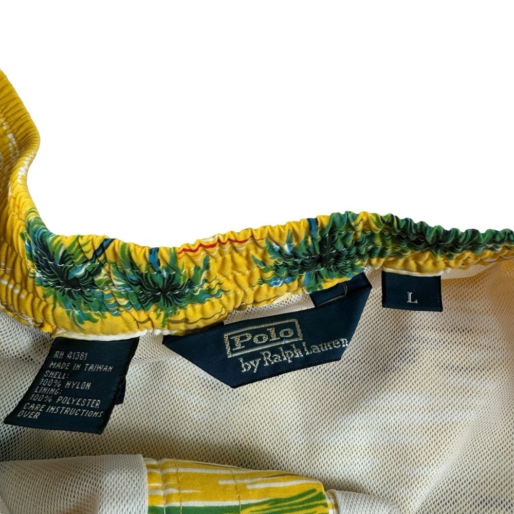 Polo Ralph Lauren VTG Yellow Leopard Floral Mesh Swimtrunk Size Large - Picture 2 of 4